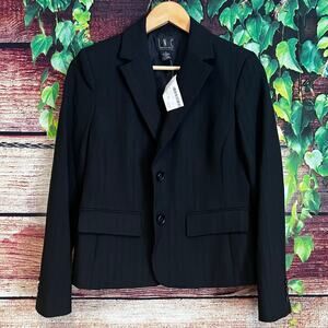 INC International Concepts Women's Blazer 6P Petite Black Striped Suit Jacket